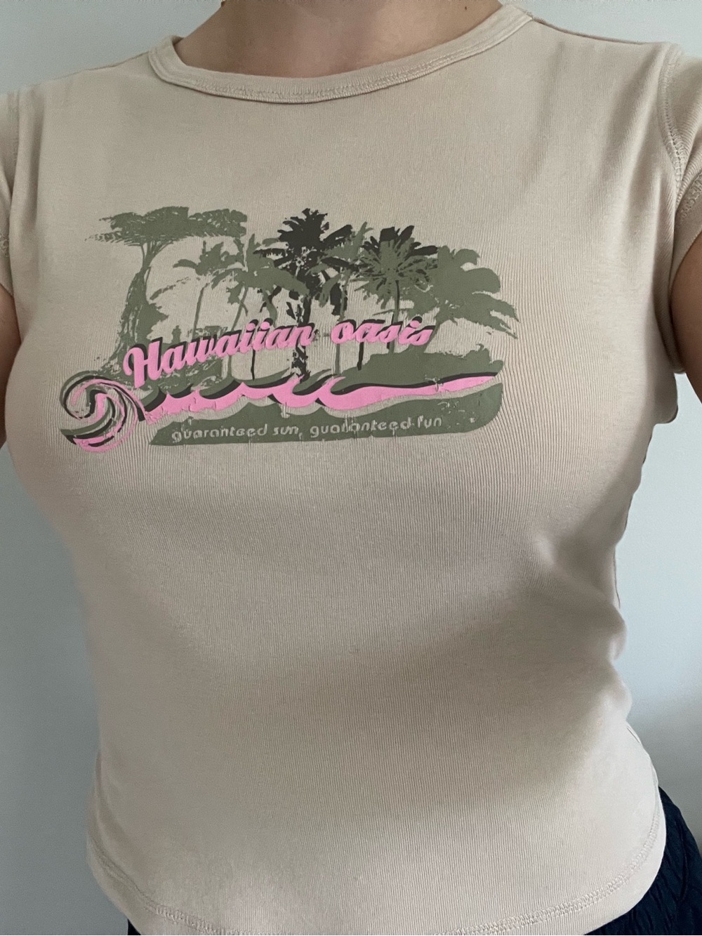 Thrifted Vintage Y2K Beige Baby Tee